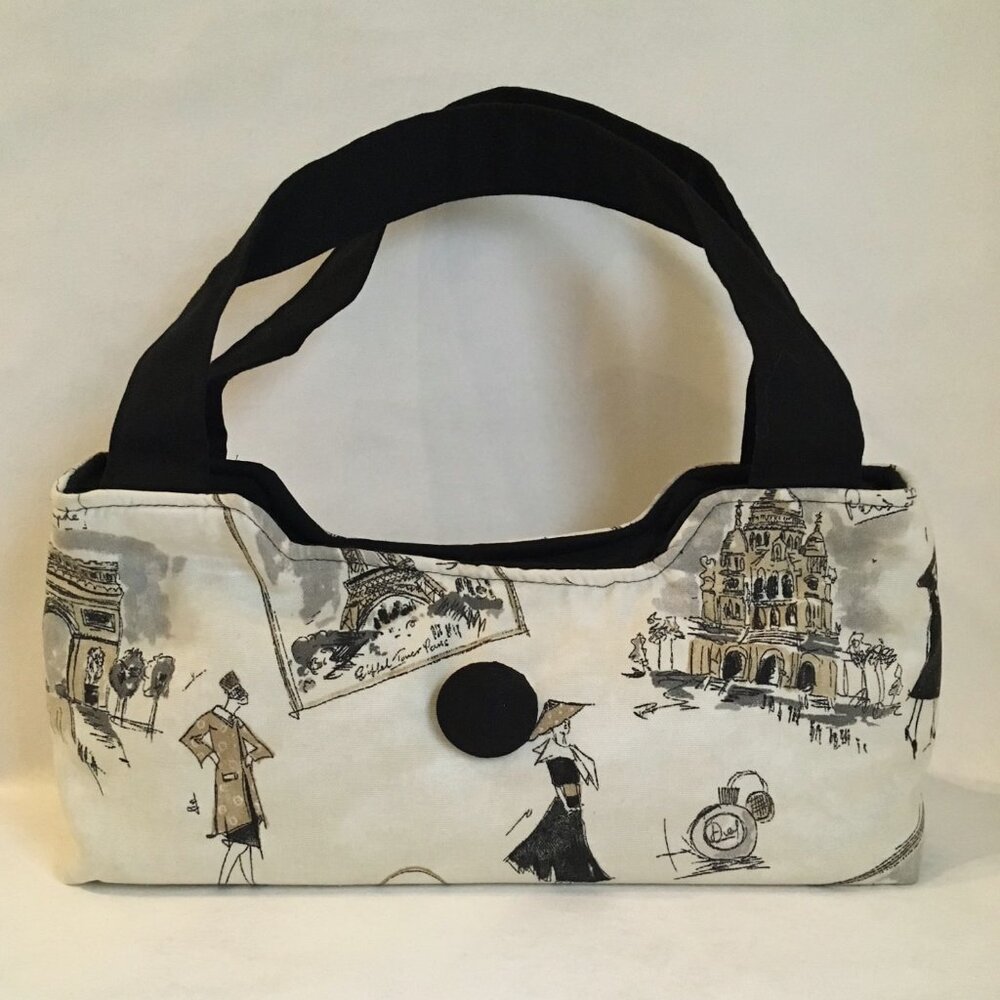 Morgan Paris Purse Chic Handcrafted Fashion Handbag Tote Black Handles Gray Tan